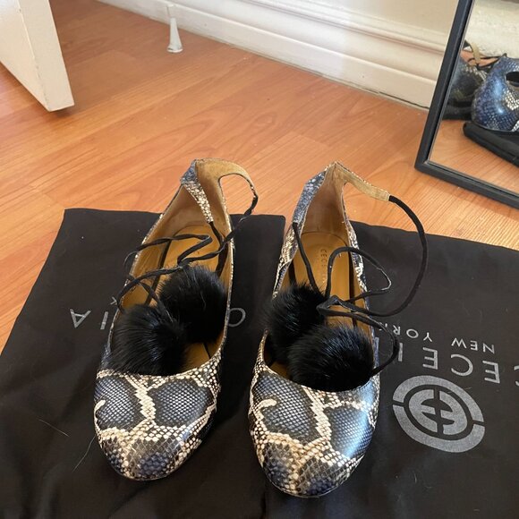 Cecelia New York Snakeskin Lace-Up Flats with Pom-Poms – Size 8.5 - Picture 4 of 6